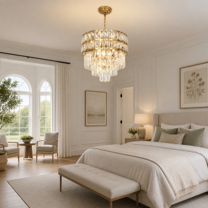 Gold Crystal Tiered Pendant Light Mini K9 Chandelier with Adjustable Chain
