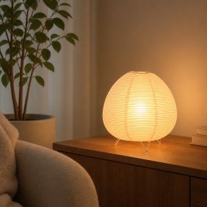 Japandi Rice Paper Table Lamp with Adjustable Shade and E14 LED