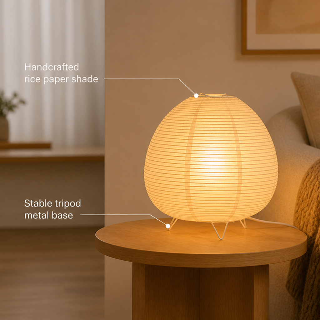 Japandi Rice Paper Table Lamp with Adjustable Shade and E14 LED - Image 5