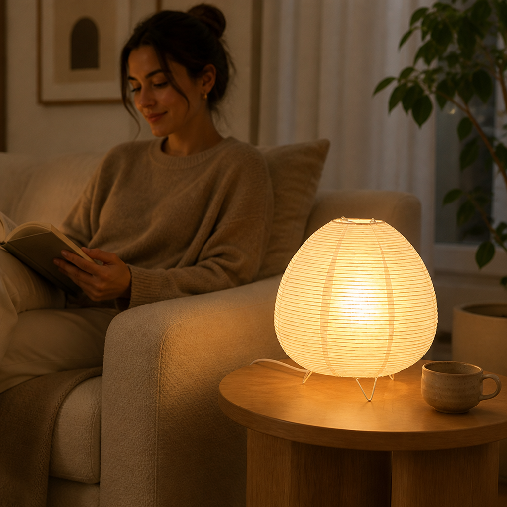 Japandi Rice Paper Table Lamp with Adjustable Shade and E14 LED - Image 7