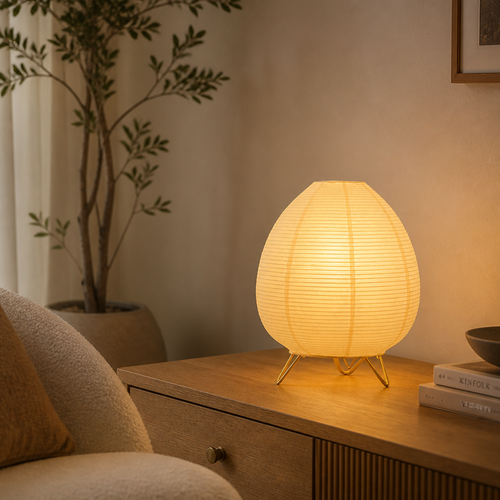 Japandi Rice Paper Table Lamp with Adjustable Shade and E14 LED - Image 10