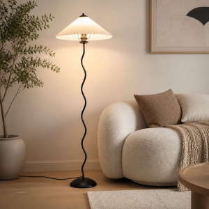Japanese Fabric Shade Floor Lamp LED Wabi-Sabi with Adjustable Color Temperature