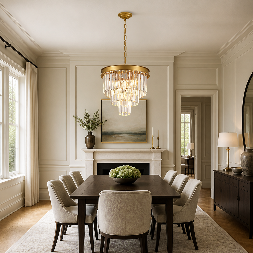 Modern Gold Crystal Pendant Light Dimmable Ceiling Fixture - Image 2