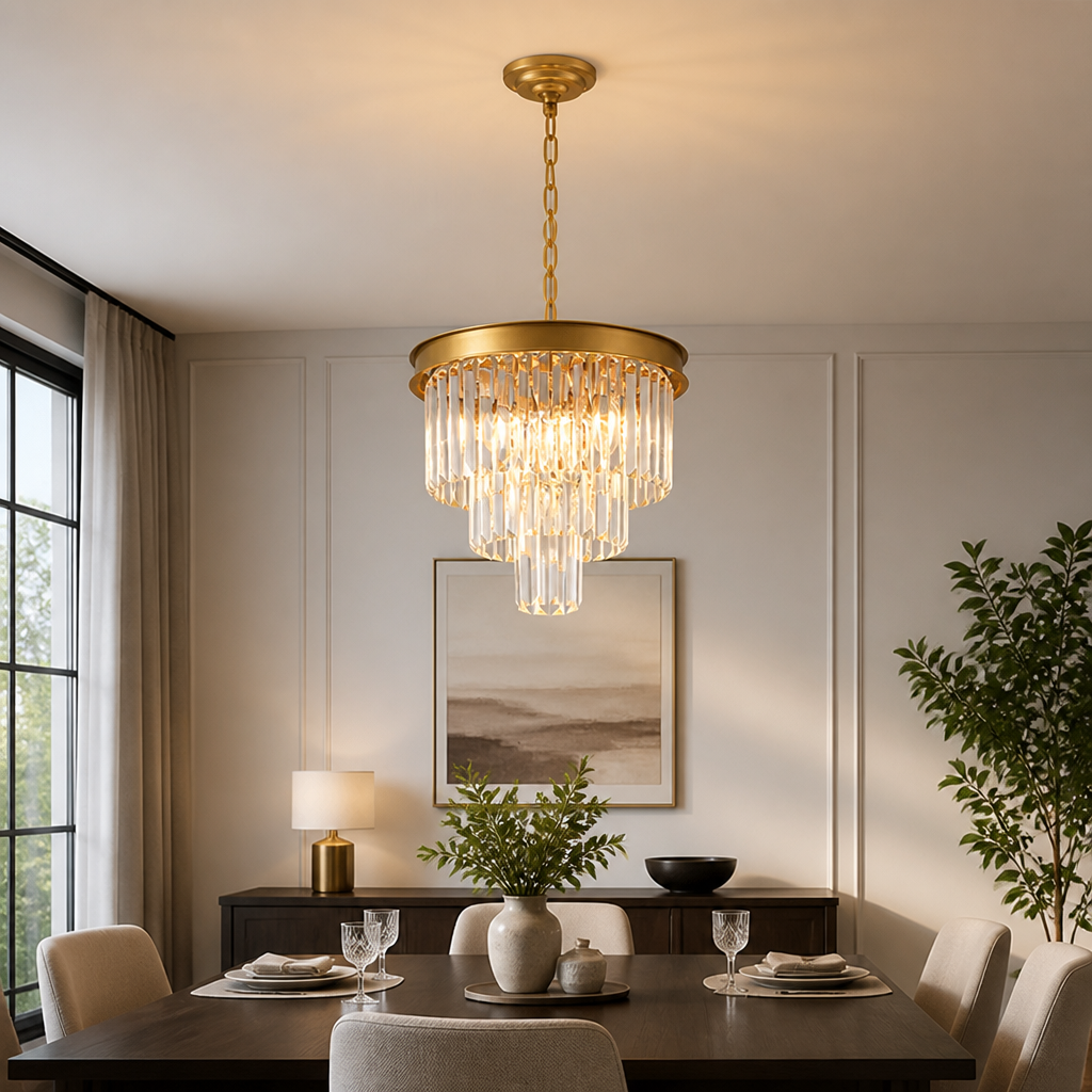 Modern Gold Crystal Pendant Light Dimmable Ceiling Fixture - Image 4
