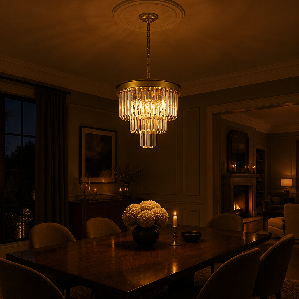 Modern Gold Crystal Pendant Light Dimmable Ceiling Fixture - Image 5