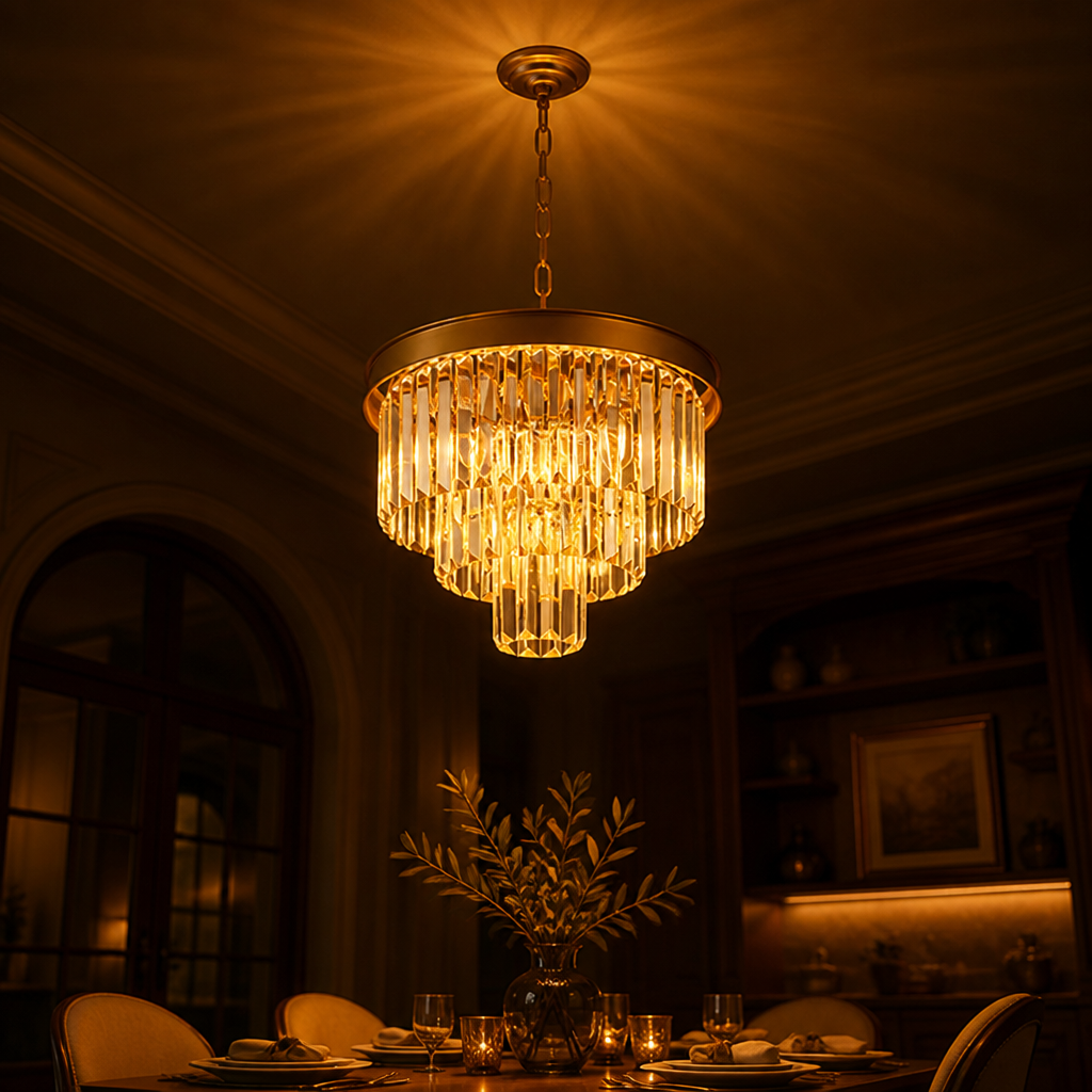Modern Gold Crystal Pendant Light Dimmable Ceiling Fixture - Image 6