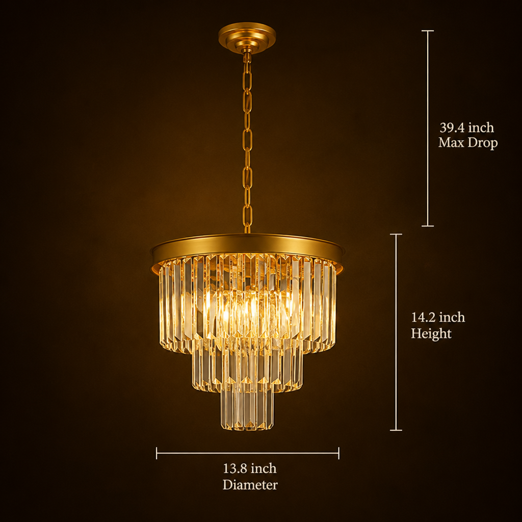 Modern Gold Crystal Pendant Light Dimmable Ceiling Fixture - Image 7