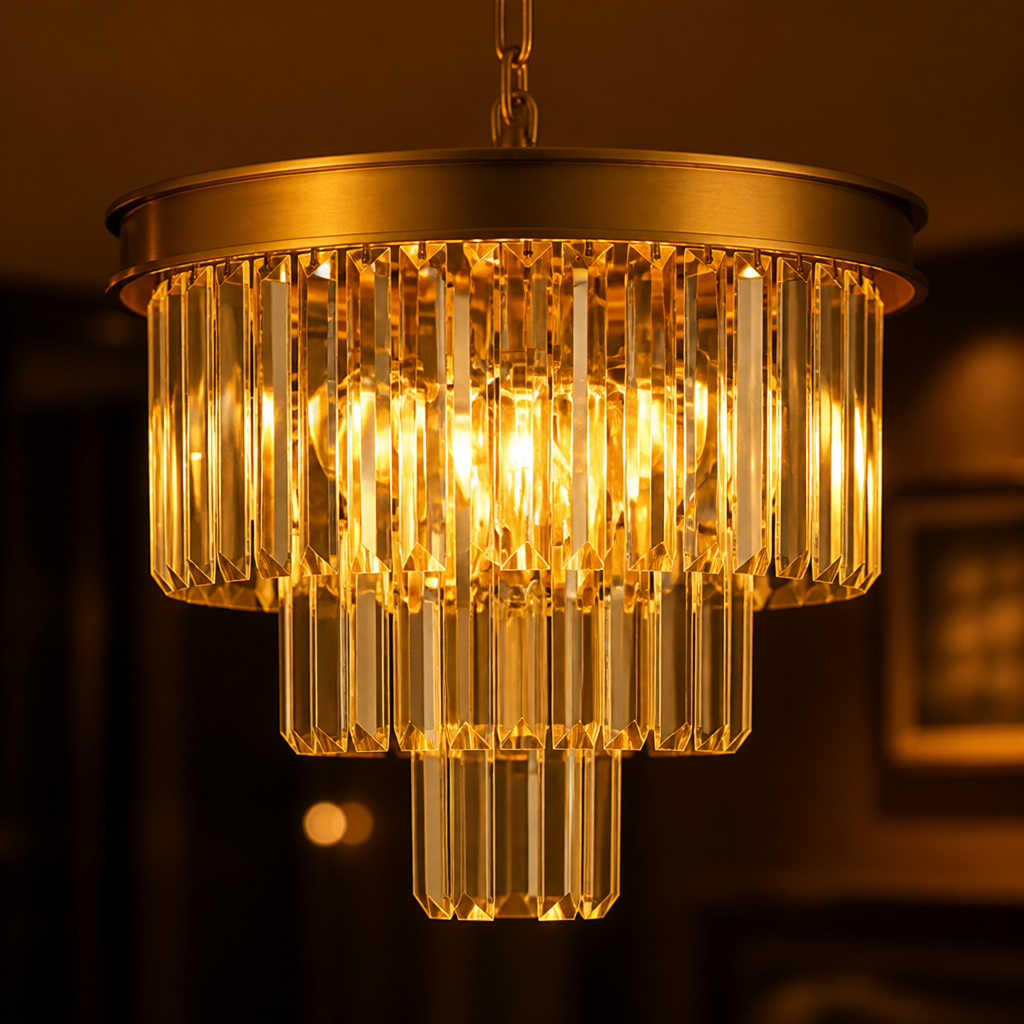 Modern Gold Crystal Pendant Light Dimmable Ceiling Fixture - Image 9