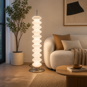 Scandinavian Marble LED Floor Lamp with Gourd Shade and Remote Dimming