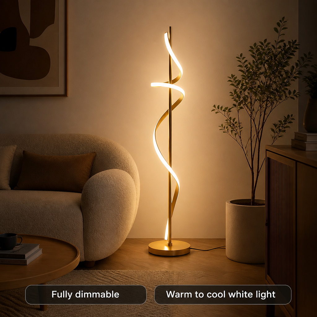 Scandinavian Spiral Floor Lamp 140 cm with Stepless Dimming or Tricolor Light - Image 3