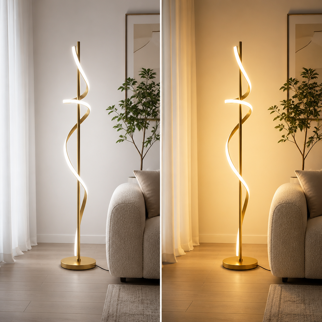 Scandinavian Spiral Floor Lamp 140 cm with Stepless Dimming or Tricolor Light - Image 4