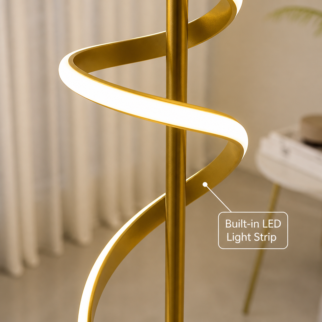 Scandinavian Spiral Floor Lamp 140 cm with Stepless Dimming or Tricolor Light - Image 5