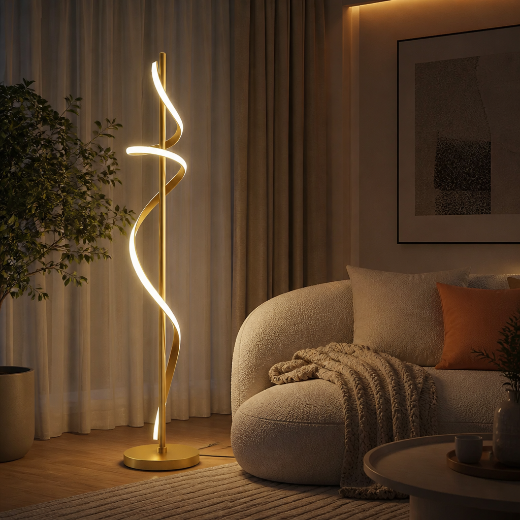 Scandinavian Spiral Floor Lamp 140 cm with Stepless Dimming or Tricolor Light - Image 8