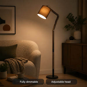 Scandinavian Wood Swivel Floor Lamp with Textile Joint E27 Brown