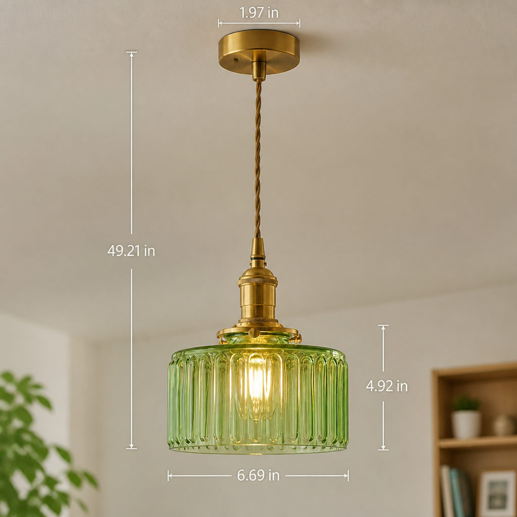 Vintage Green Glass Pendant Light with Olive Tinted Shade - Image 7