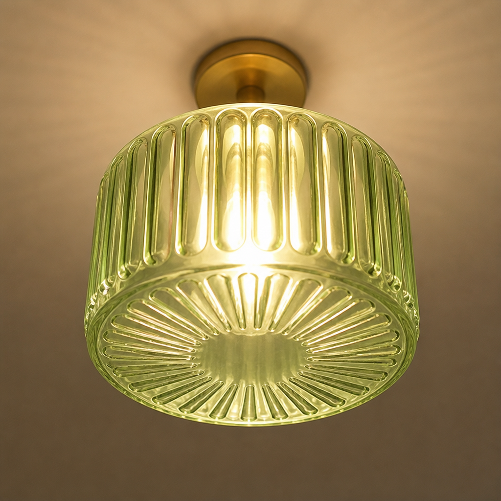 Vintage Green Glass Pendant Light with Olive Tinted Shade - Image 9