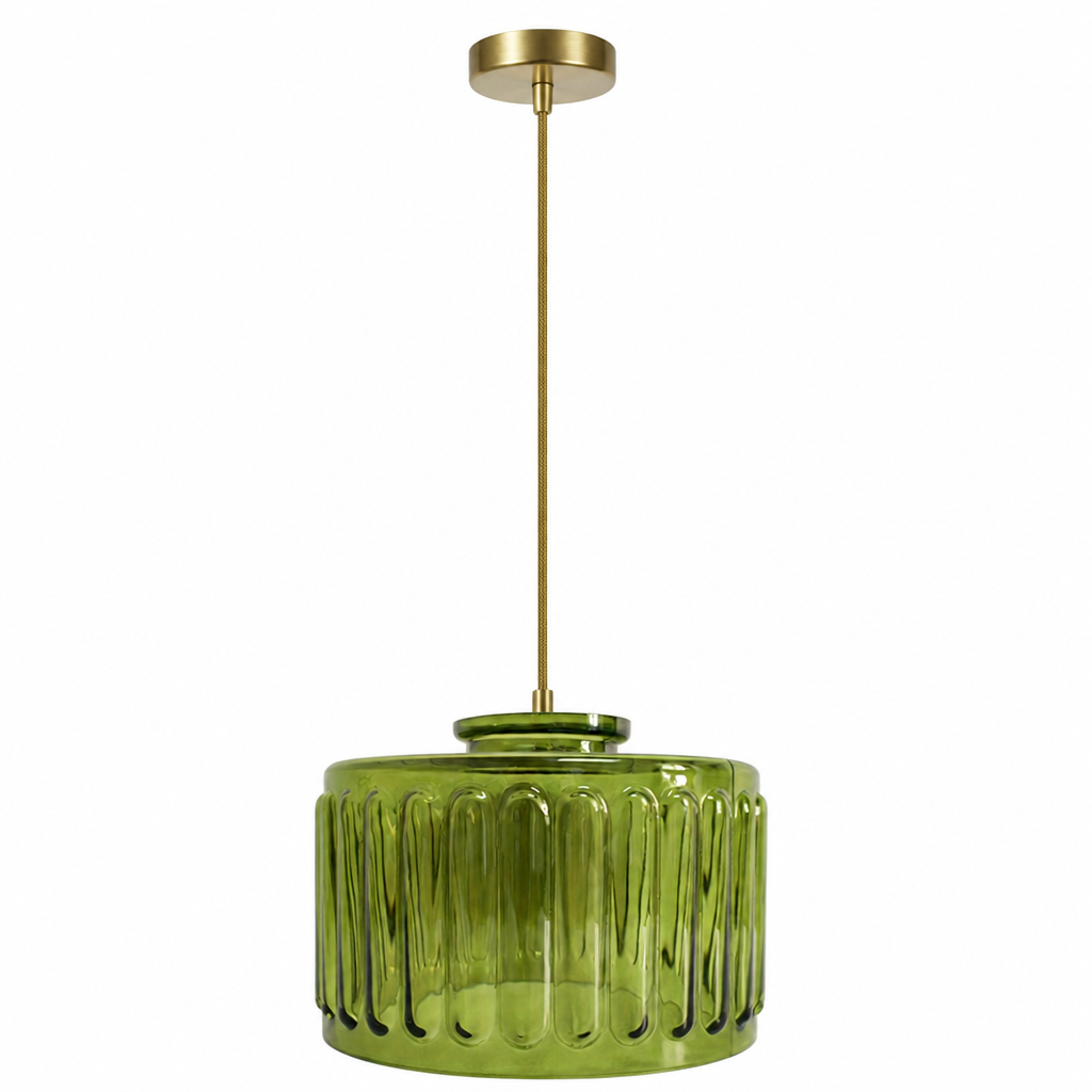 Vintage Green Glass Pendant Light with Olive Tinted Shade - Image 10
